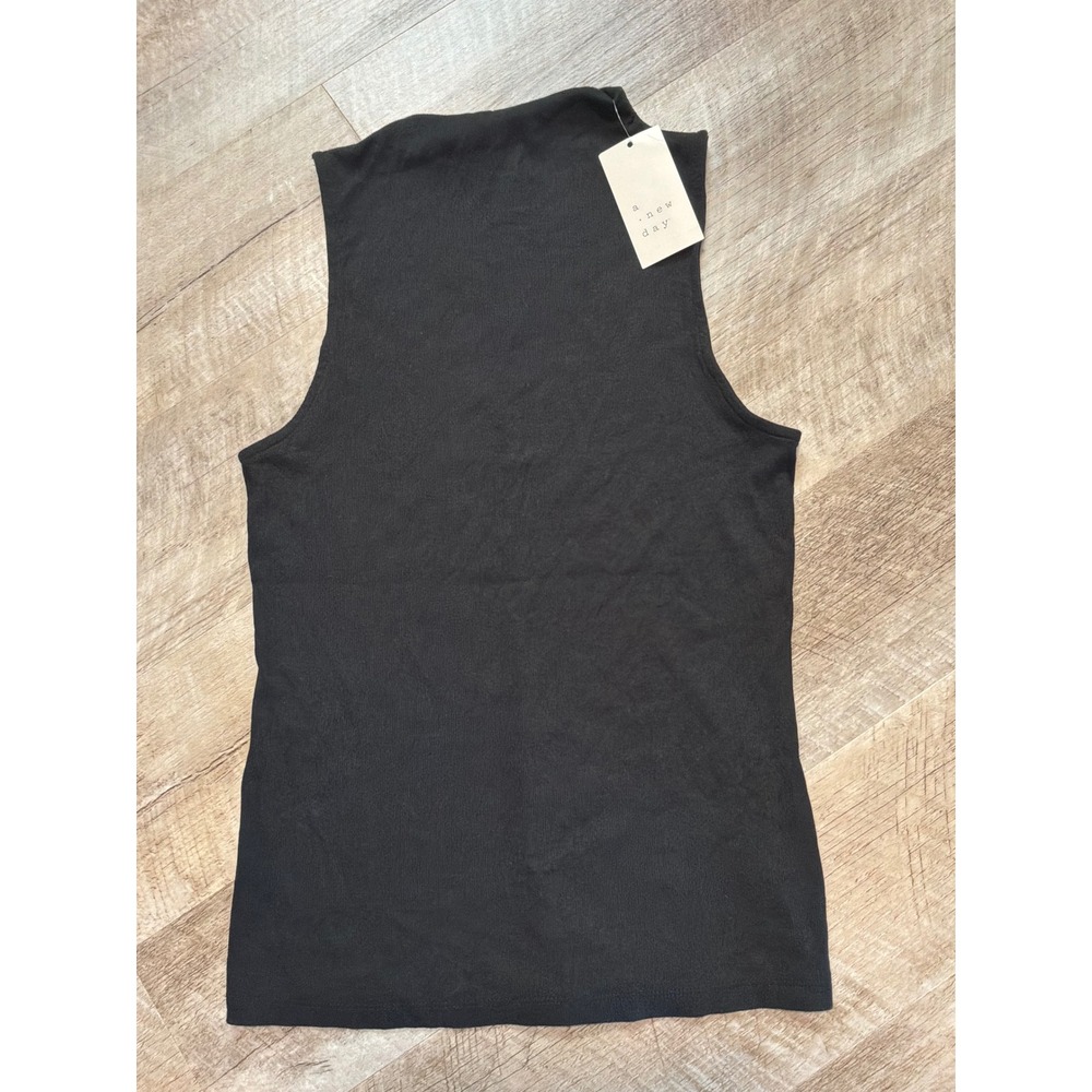 NWT A New Day High Neck Tank Top Ribbed Black Stretch Size M